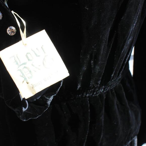 Juicy Couture Black Crushed Silk Velvet Blazer Cropped Rhinestone Buttons Size 4 - Picture 13 of 14